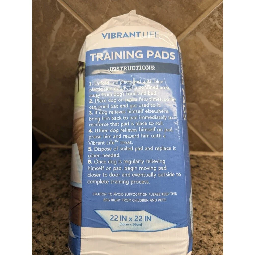 Vibrant Life Large 5-Layer Pet Training Pads, 22” x 22”, 50 Count